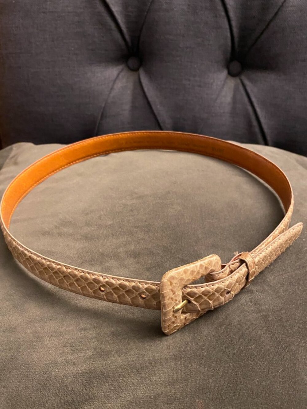Vintage Jana Genuine Snakeskin Leather Belt with Covered Buckle - Tan / Beige